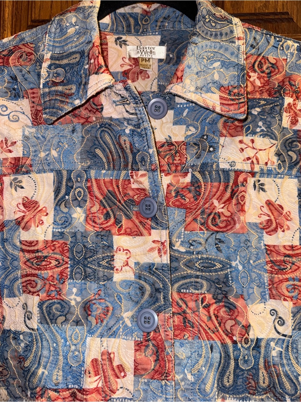Patchwork Print Button-Front Jacket - Blue & Red - Picture 4 of 6